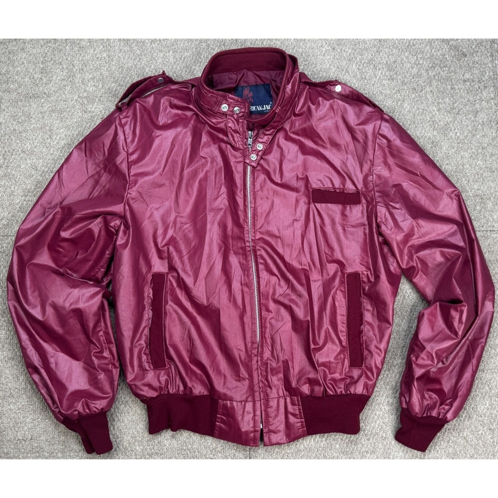 American Jac Men's Vintage Maroon Full Zip Bomber Jacket Size Medium